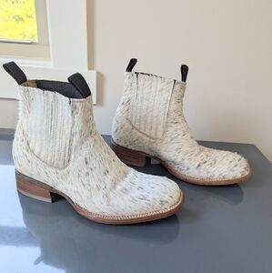 Acme Cream Black‎ Speckled Calf Hair Cowboy Chelsea Boot Square Toe